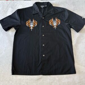Iron Horse Originals Black Embroidered Skull Wings Button‎ Up Shirt Men's XL